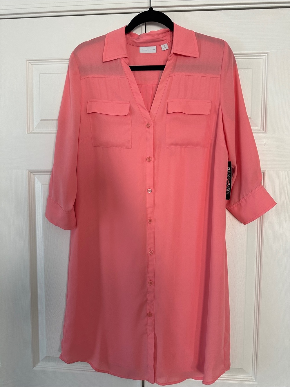 New York & Company Coral Button-Front Shirt Dress Size Medium NWT